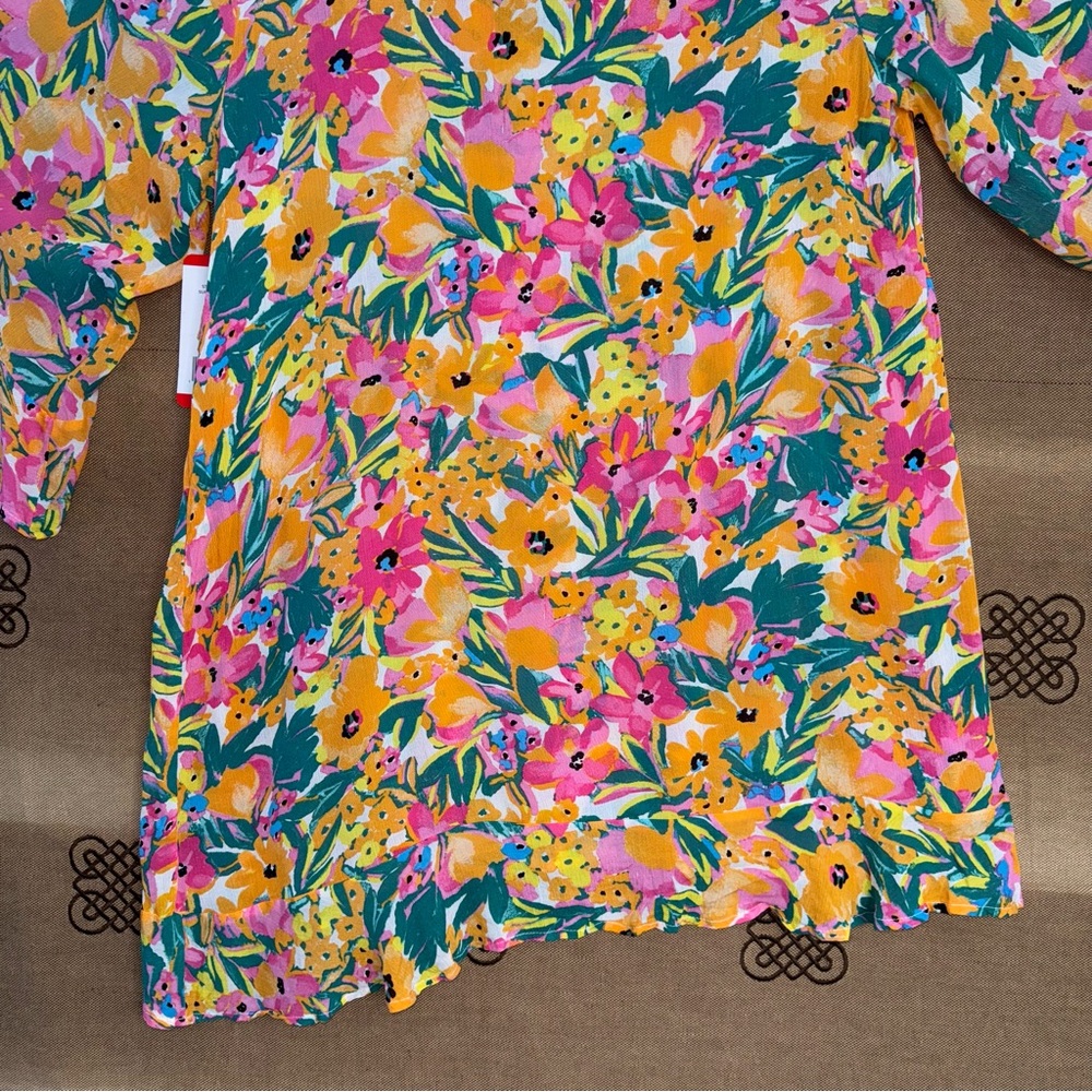 Anne Cole NWT! Women'S Floral-Print Sunshine Flounce V-Neck Tunic Cover-Up - Picture 11 of 15